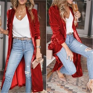 Velvet Charm Open Front Duster - Burgundy